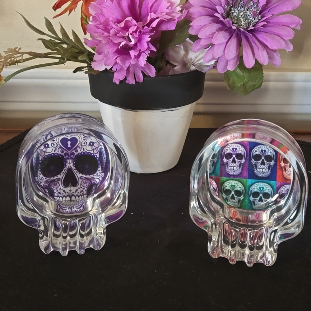 Sugar Skull Glass Ashtray